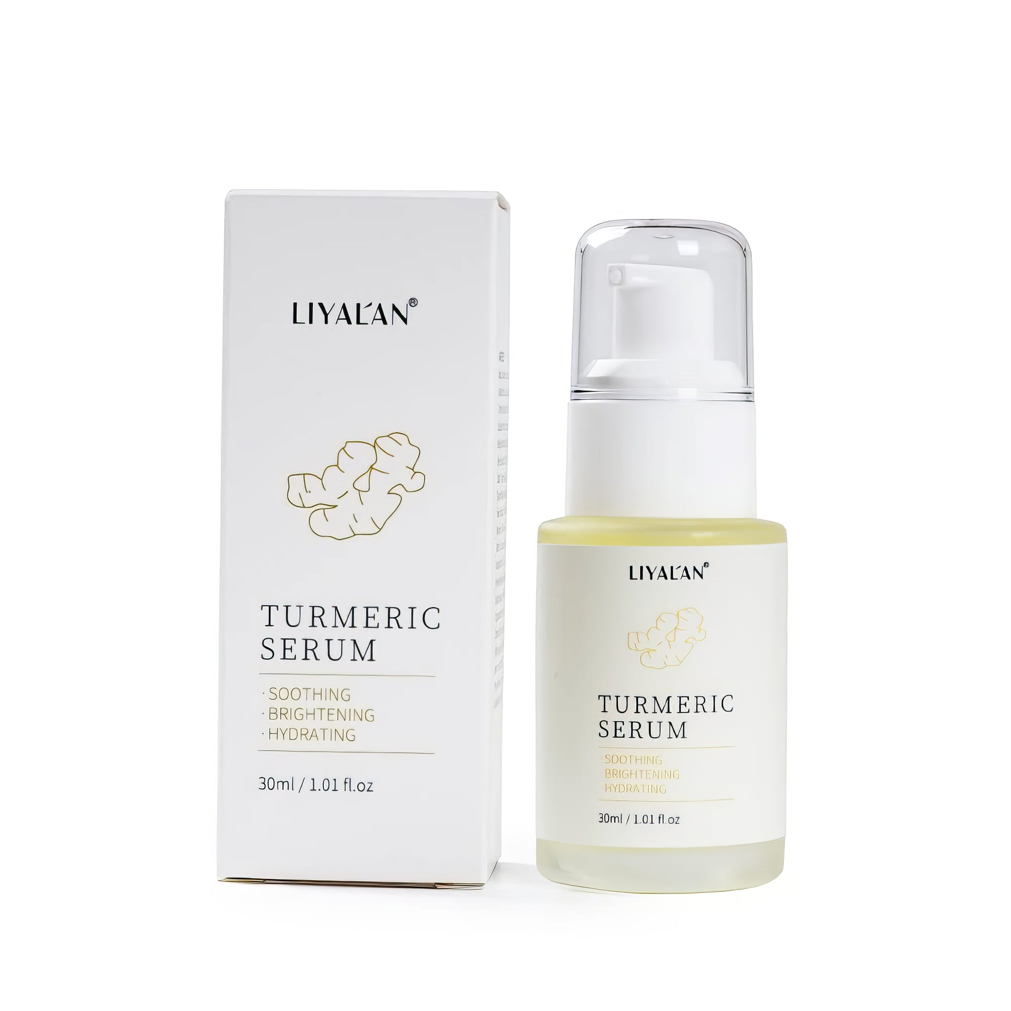 Liyalan Turmeric Face Serum With Vitamin C Skin Glow Facial Anti Acne Soothing Brightening Hydrating Ginger Tumeric Liquid Essence 30ML